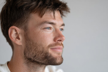 Obraz premium portrait of software engineer deeply focused on work at computer captured from right side of frame
