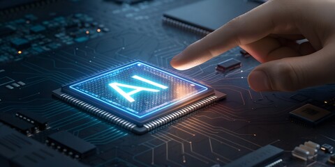 hand holding a computer chip, AI chip on board 