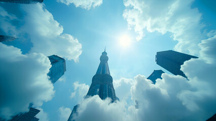 clouds over the city, building hight of coluds