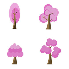 set of pink tree at spring for decorative and media 