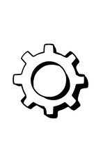 Obraz premium A minimal gear icon with a bold black outline, perfectly centered on a white background. Clean and simple vector ideal for UI, apps, or mechanical concepts.