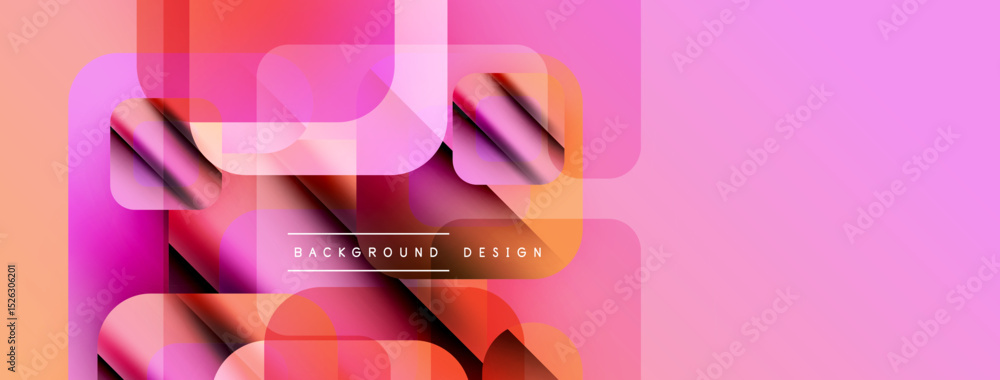 Poster abstract geometric shapes overlap, creating vibrant pink, orange gradients. modern design elements s
