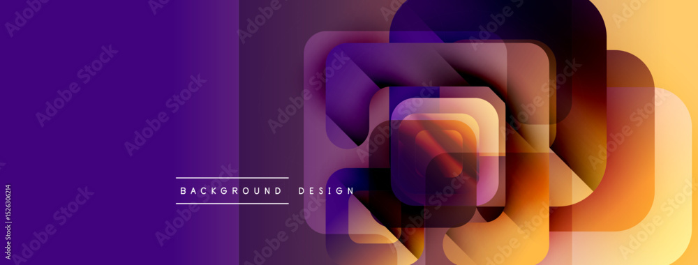 Aufkleber Abstract geometric shapes overlap, creating vibrant gradient effect. Purple, orange hues dominate composition. Modern design element.