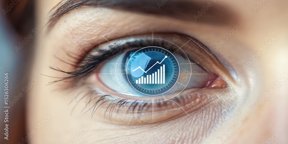 Poster innovative eye with digital graphs symbolizing vision and analytics.