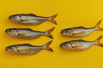 Fish arrangement on yellow background