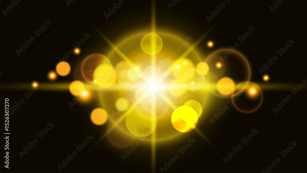 Poster radiant star explosion with lens flare and bokeh. vector illustration.