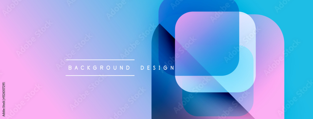 Fototapete Abstract background features vibrant color gradients. Overlapping squares create modern visual effect. Text reads background design.