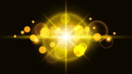 Radiant Star Explosion with Lens Flare and Bokeh. Vector illustration.