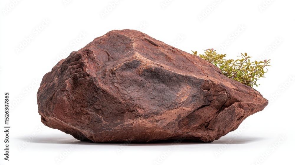 Poster large red rock with small green plant, symbolizing resilience and environmental awareness for conser