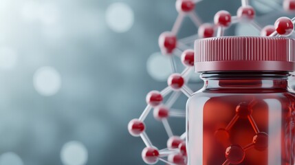 Medical-grade immunity vitamin bottle with stylized molecular graphics