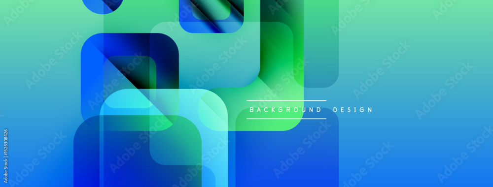 Poster Abstract fluid shapes overlap, creating vibrant blue, green gradients. Modern design suggests technology, innovation, dynamic movement.