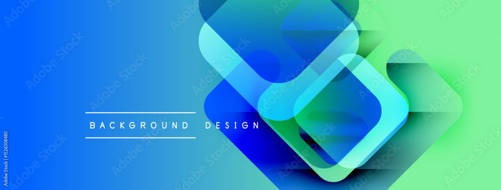 Fototapete Abstract gradient background. Overlapping squares create dynamic visual effect. Blue, green hues dominate composition. Modern design element.