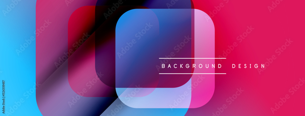 Poster Abstract geometric shapes overlap, creating vibrant color gradients. Modern design elements suggest dynamic visual experience.