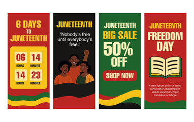 Juneteenth Horizontal Banner Set – Countdown, Big Sale 50% Off, and Freedom Day Designs in Pan-African Theme for Social Media Promotions