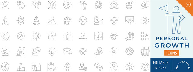 Personal growth icon collection set. Editable stroke.