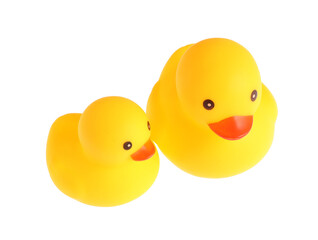 Cute rubber ducks isolated on white. Children's toy
