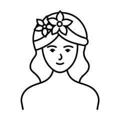 Woman with flowers in hair line drawing illustration