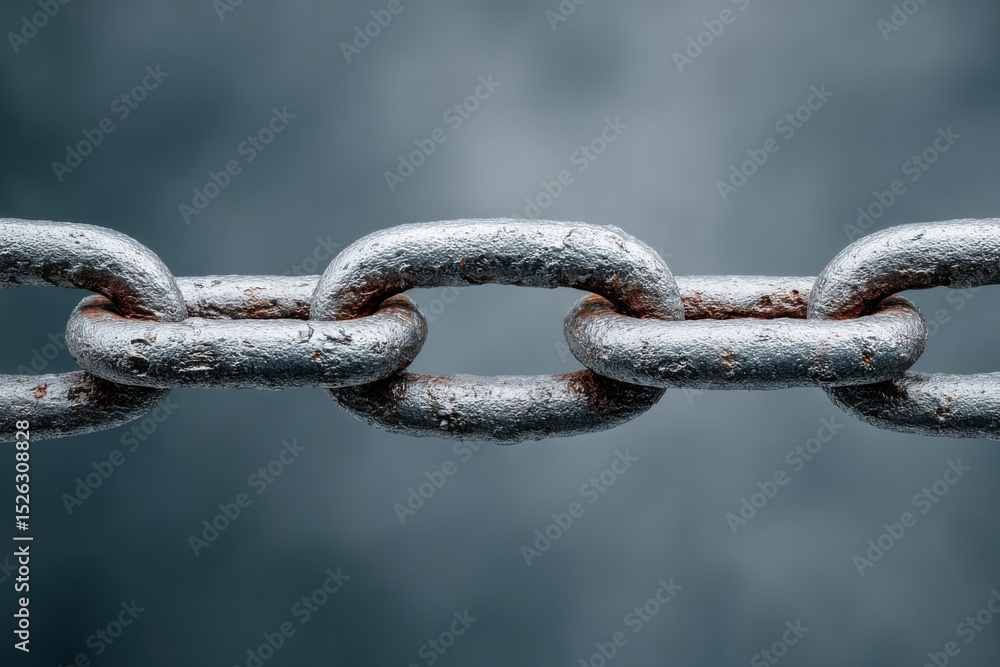 Aufkleber close-up of a metallic chain against a dark background, symbolizing strength and interconnectivity f