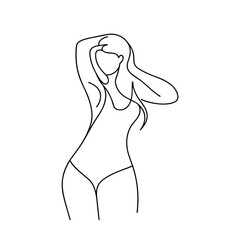 Woman in swimsuit line drawing minimalist art