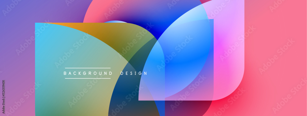 Fototapete Abstract colorful overlapping circles create modern background. Gradient hues blend, forming dynamic visual composition. Text reads background design.