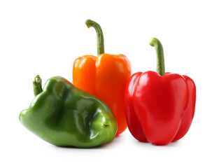 Ripe colorful bell peppers isolated on white