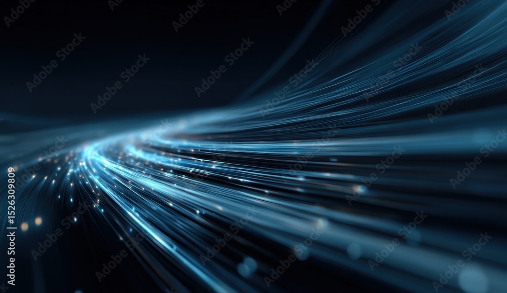 Poster Flowing Blue Light Streaks, Representing High-Speed Data Transfer and Digital Transformation in Modern Technology : Generative AI
