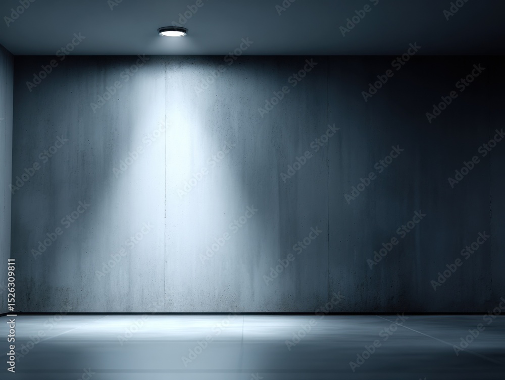 Aufkleber empty concrete room with overhead light, representing solitude and minimalist interior design for ar