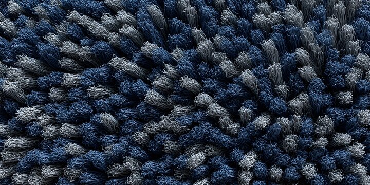 Macro photograph of a blue and gray textured surface of a carpet or fabric