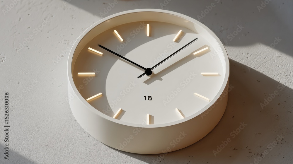 Poster Minimalist Wall Clock Casting Shadows on Concrete, Emphasizing Time Management and Punctuality in Business : Generative AI