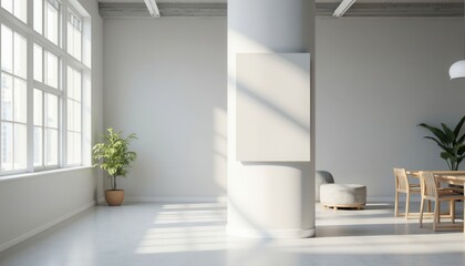 Fototapeta premium Bright Minimalist Loft Interior With Natural Light