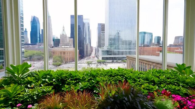 Urban garden high rise city view