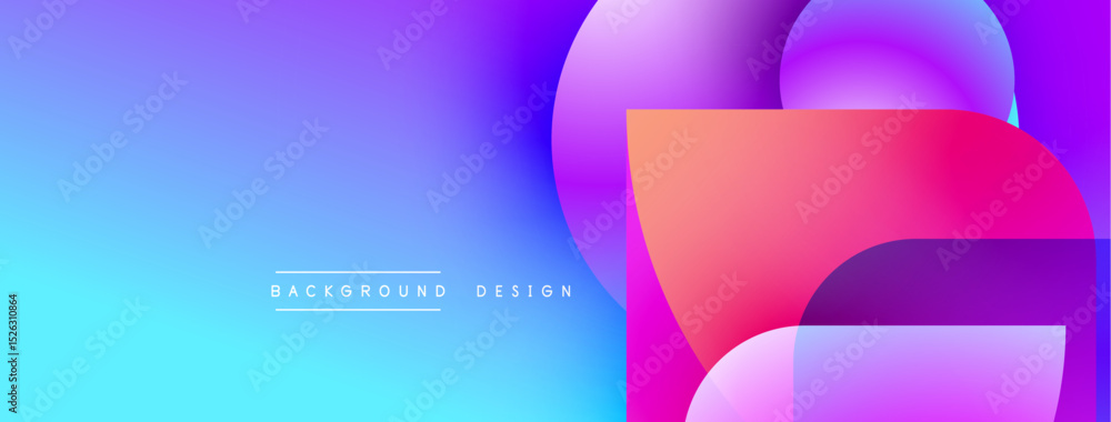 Poster Abstract vibrant background. Gradient blues transition into pinks, purples. Overlapping shapes create dynamic visual effect. Modern design elements present.