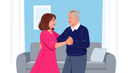 Joyful Senior Couple Dancing Together in Their Living Room