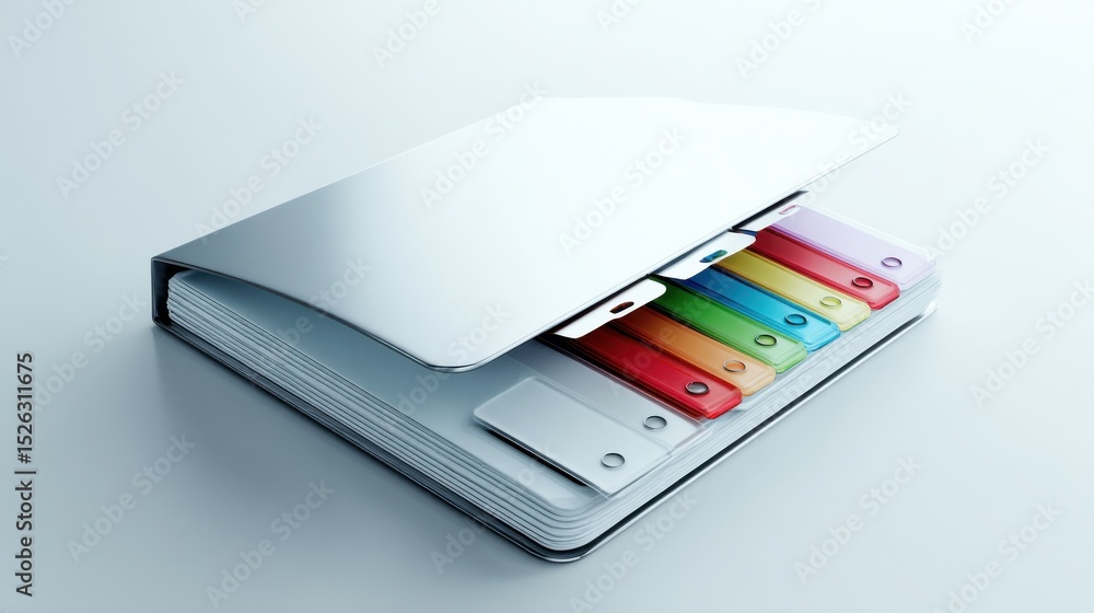 Aufkleber Open File Folder With Rainbow Dividers, Symbolizing Organization and Document Management for Business Efficiency and Productivity : Generative AI