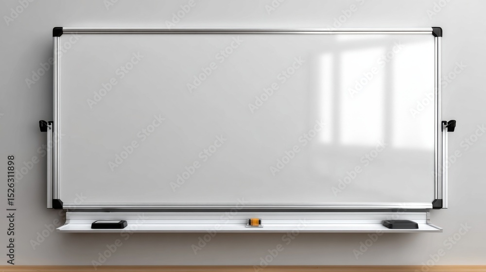 Aufkleber clean whiteboard against gray wall, ideal for brainstorming sessions and strategic planning presenta