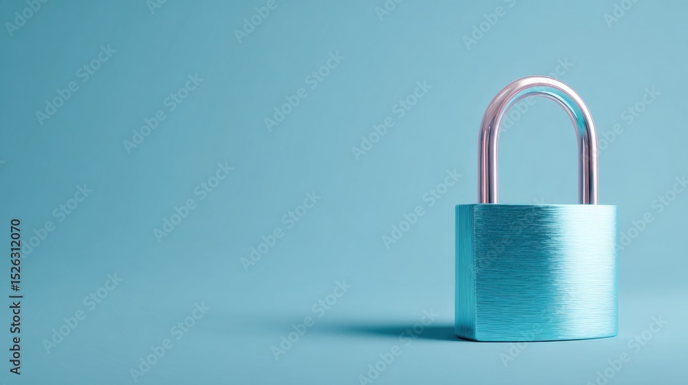 Leinwandbilder Turquoise Padlock on Blue Background, Symbolizing Data Protection and Cybersecurity Solutions for Secure Transactions and Digital Privacy : Generative AI