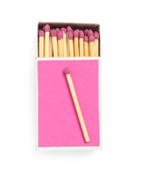 Matches and box isolated on white, top view