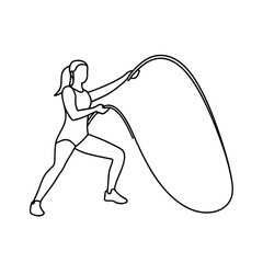 Woman athlete line drawing rope skipping exercise fitness sport