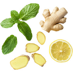 mint leaf  with ginger and lemon