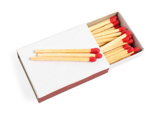 Fototapeta na wymiar Matches in box isolated on white, above view