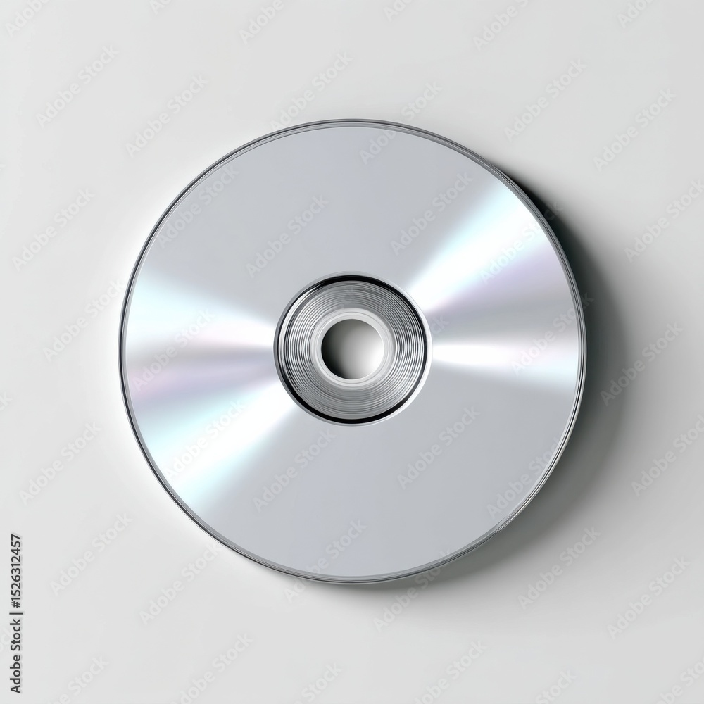 Poster silver compact disc on white surface, symbolizing data storage and archival solutions for business c