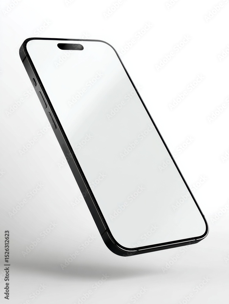 Poster sleek black smartphone with blank screen on white background, ideal for mobile app advertising and d