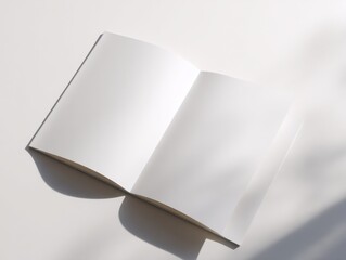 Open White Book Mockup on White Surface With Sunlight, Ideal for Branding and Marketing Collateral Presentation, and Creative Design Projects : Generative AI
