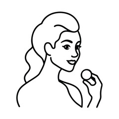 Woman with updo holding a small round object line drawing