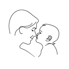 Mother and baby line drawing tender moment of love