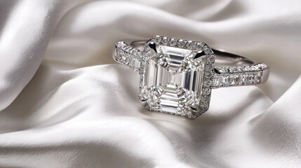 Radiant Emerald-Cut Diamond Engagement Ring on Silk