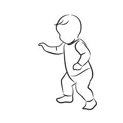 Cute baby taking first steps line drawing illustration