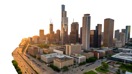 aerial view of the city, city skyline, transparent