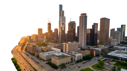 aerial view of the city, city skyline, transparent