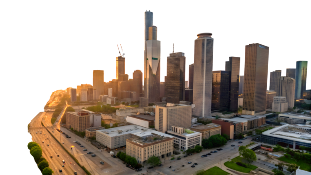 aerial view of the city, city skyline, transparent